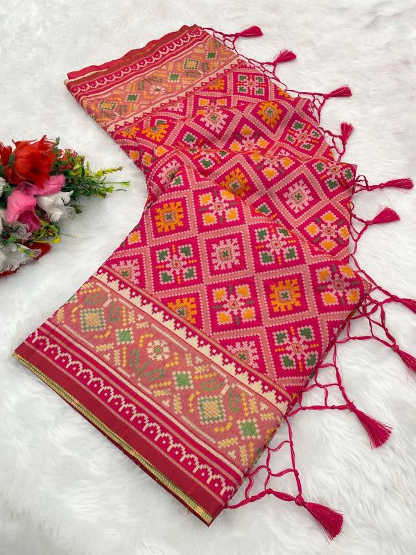 Opulent Pink Pure Look Soft Silk Patola Saree