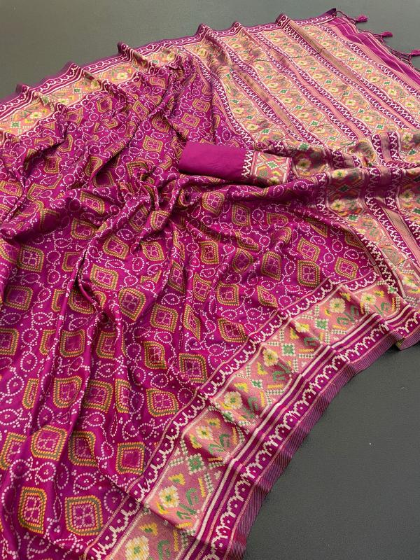 Intensity Wine Pure Look Soft Silk Bandhani Patola Saree