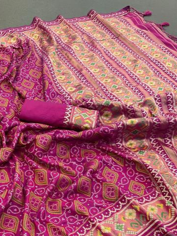 Intensity Wine Pure Look Soft Silk Bandhani Patola Saree