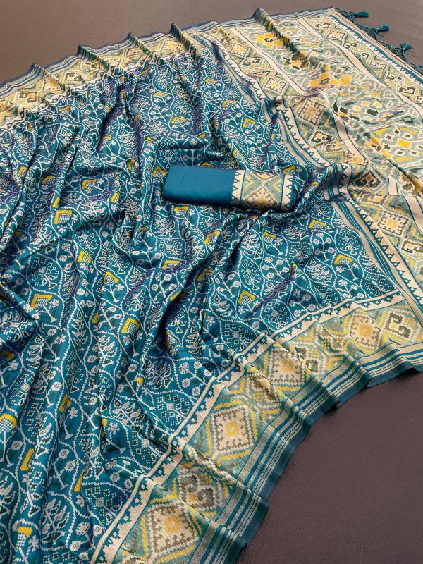 Signature Indigo Rama Pure Look Soft Silk Patola Saree