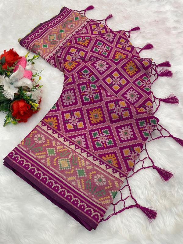 Lavish Wine Pure Look Soft Silk Patola Saree