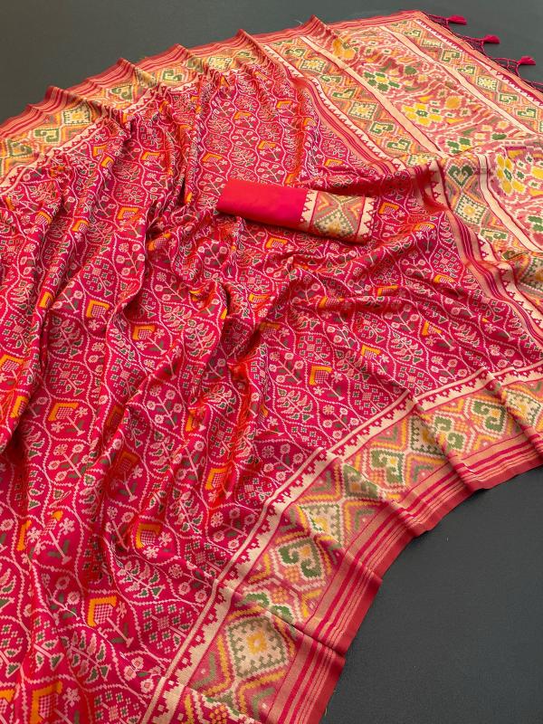 Deluxe Pink Pure Look Soft Silk Patola Saree