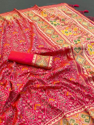 Deluxe Pink Pure Look Soft Silk Patola Saree