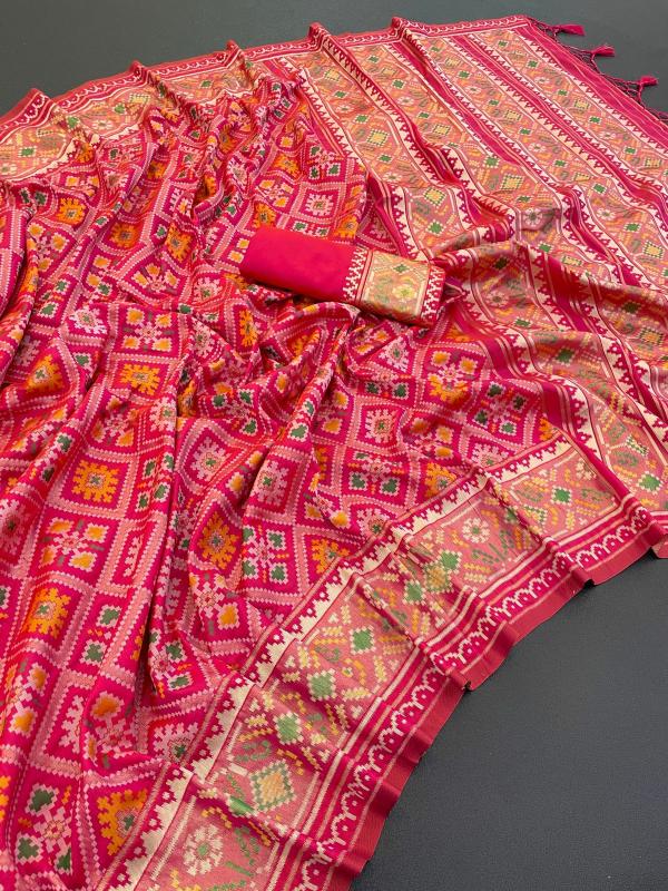 Opulent Pink Pure Look Soft Silk Patola Saree