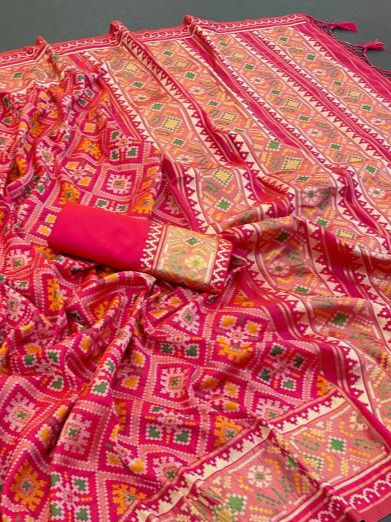 Opulent Pink Pure Look Soft Silk Patola Saree
