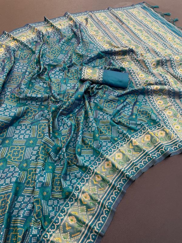 Indigo Pure Look Soft Silk Bandhani Patola Saree