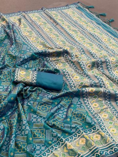 Indigo Pure Look Soft Silk Bandhani Patola Saree