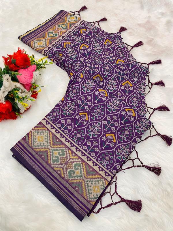 Comfort Purple Pure Look Soft Silk Patola Saree