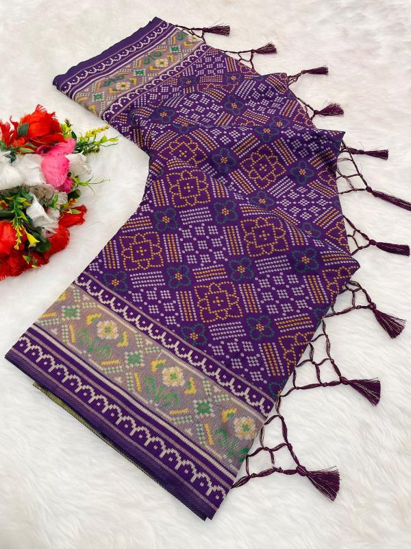 Purple Pure Look Soft Silk Bandhani Patola Saree