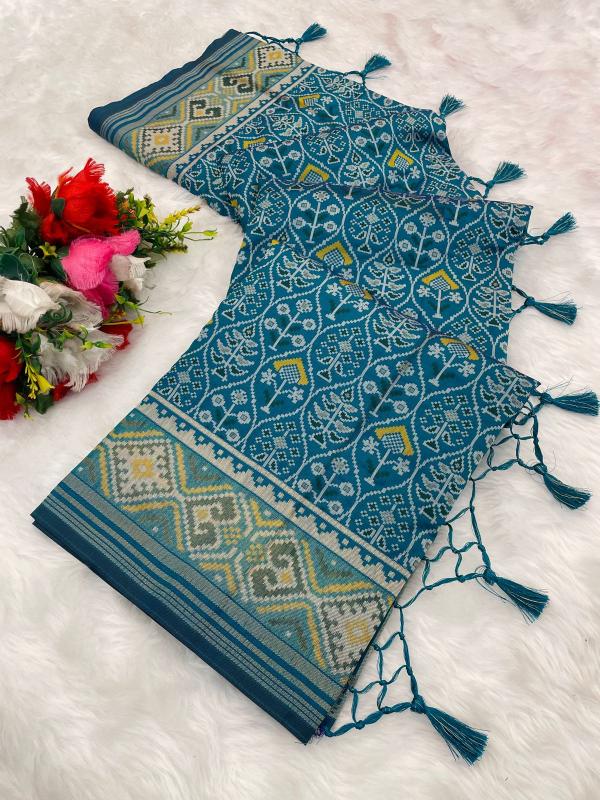 Signature Indigo Rama Pure Look Soft Silk Patola Saree