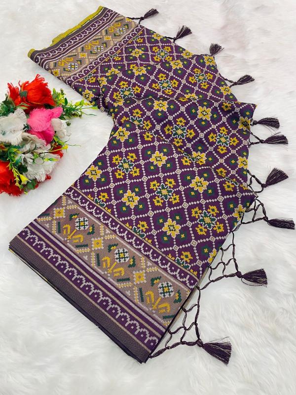 Signature Dark Purple Rama Pure Look Soft Silk Patola Saree