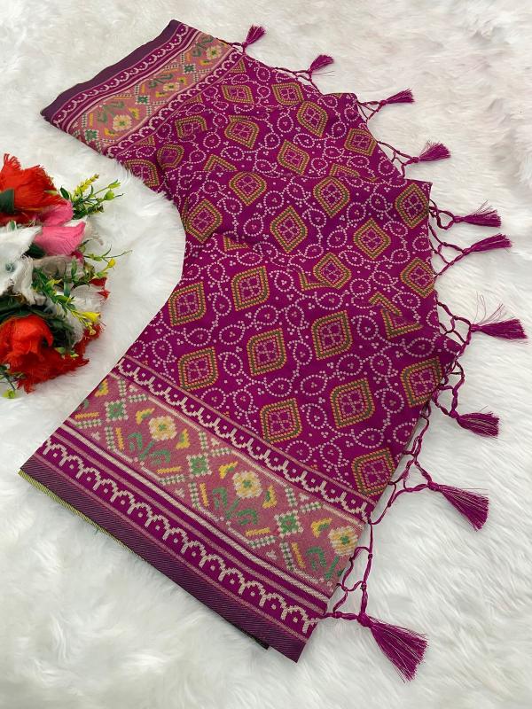 Intensity Wine Pure Look Soft Silk Bandhani Patola Saree