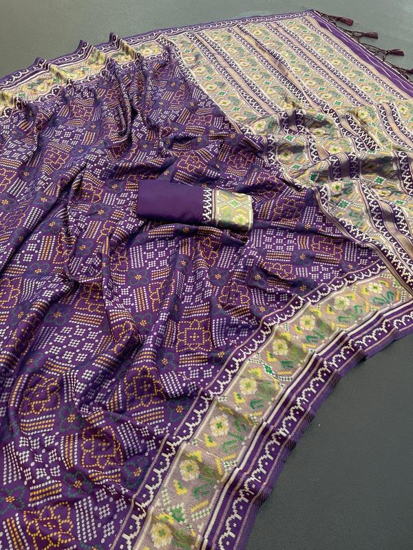 Purple Pure Look Soft Silk Bandhani Patola Saree