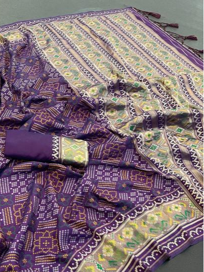 Purple Pure Look Soft Silk Bandhani Patola Saree