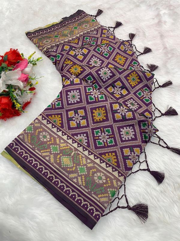 Affluence Purple Pure Look Soft Silk Patola Saree