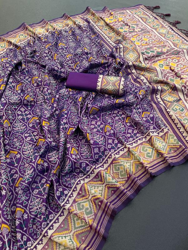 Comfort Purple Pure Look Soft Silk Patola Saree