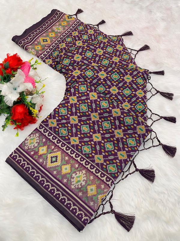 Dark Purple Pure Look Soft Silk Patola Saree
