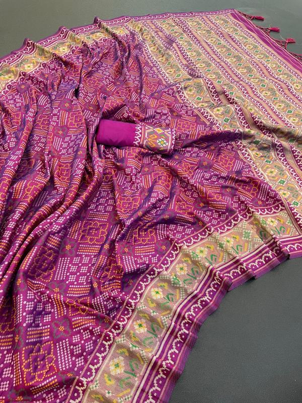 Wine Pure Look Soft Silk Bandhani Patola Saree