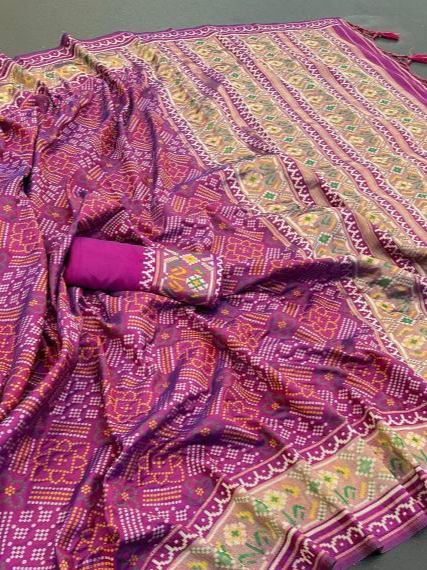 Wine Pure Look Soft Silk Bandhani Patola Saree