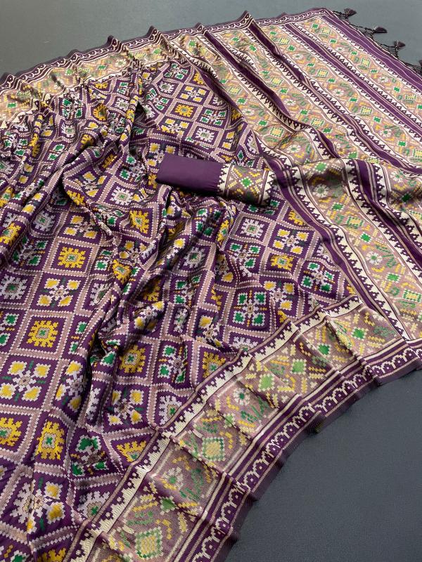 Affluence Purple Pure Look Soft Silk Patola Saree