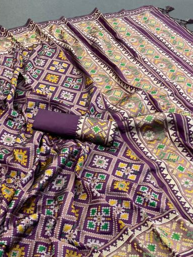 Affluence Purple Pure Look Soft Silk Patola Saree