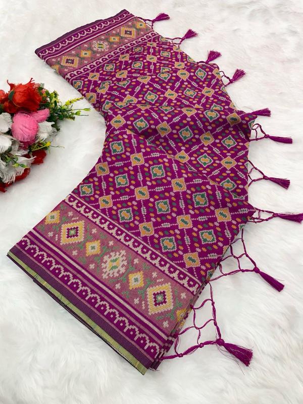 Wine Pure Look Soft Silk Patola Saree