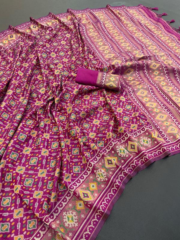 Wine Pure Look Soft Silk Patola Saree