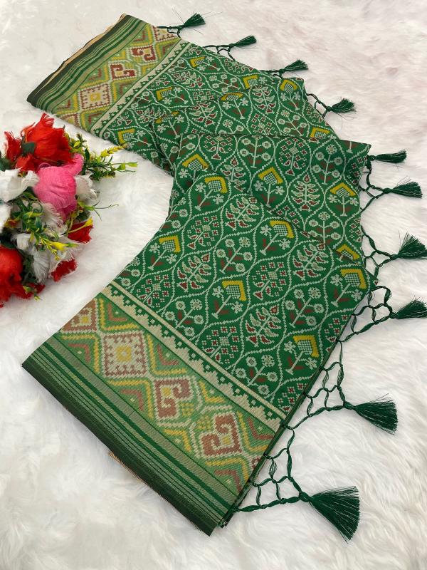 Richness Green Pure Look Soft Silk Patola Saree