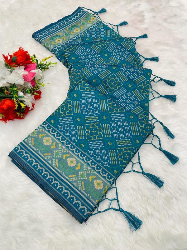 Indigo Pure Look Soft Silk Bandhani Patola Saree