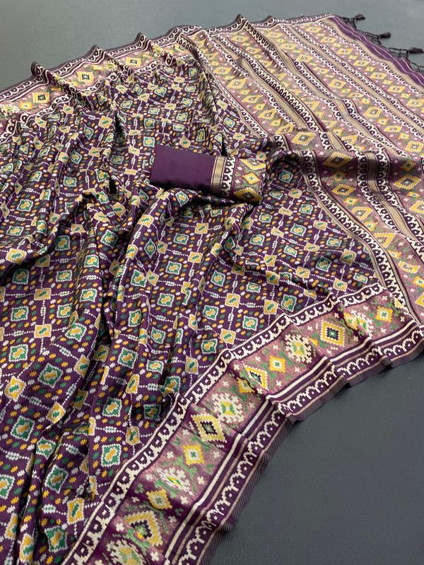 Dark Purple Pure Look Soft Silk Patola Saree