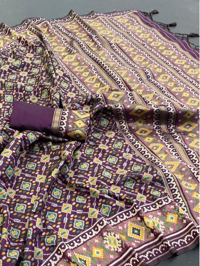 Dark Purple Pure Look Soft Silk Patola Saree