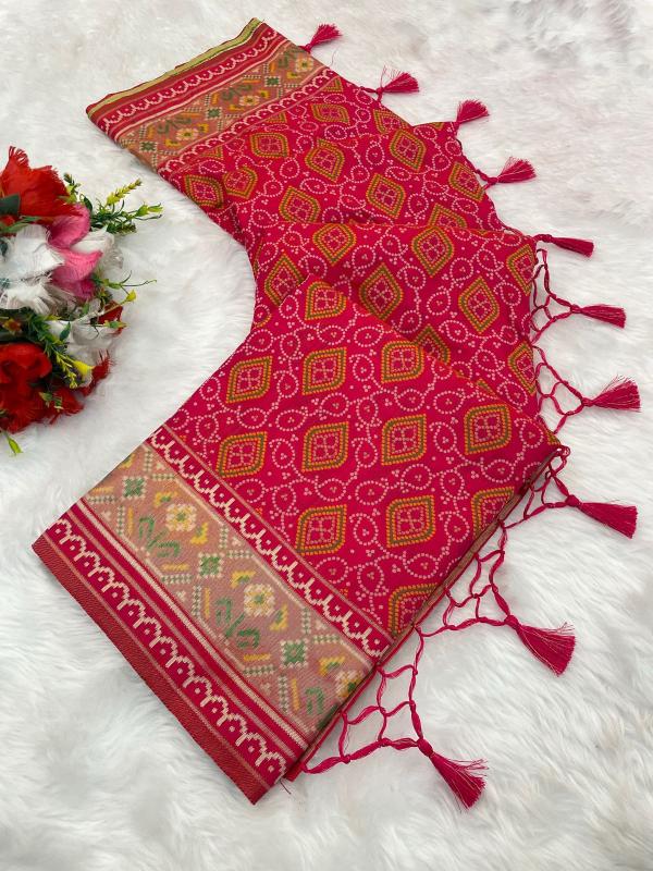 Luxury Pink Pure Look Soft Silk Bandhani Patola Saree