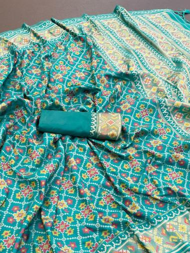 Deluxe Rama Pure Look Soft Silk Patola Saree