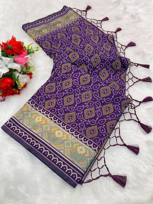 Encourage Purple Pure Look Soft Silk Bandhani Patola Saree