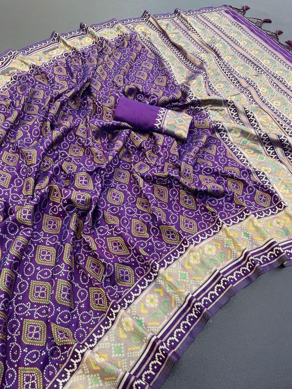 Encourage Purple Pure Look Soft Silk Bandhani Patola Saree