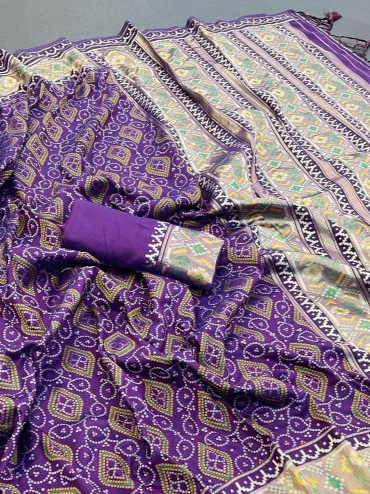 Encourage Purple Pure Look Soft Silk Bandhani Patola Saree