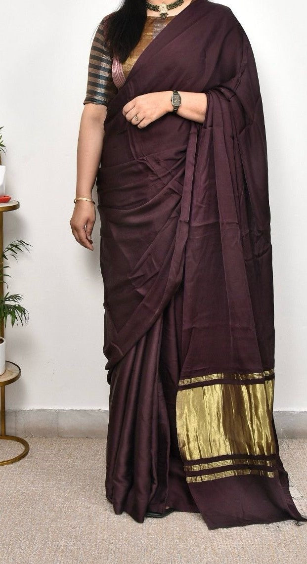Glowish  Plain Pure Modal Gajji Silk Saree With Zari Pallu Natural dyeing Saree