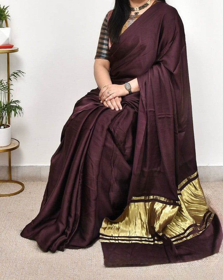 Glowish  Plain Pure Modal Gajji Silk Saree With Zari Pallu Natural dyeing Saree