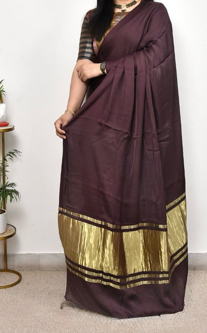 Glowish  Plain Pure Modal Gajji Silk Saree With Zari Pallu Natural dyeing Saree