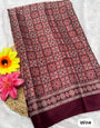 Wine Ajrakh Hand Block Pure Modal Silk Saree With Lagdi Pallu