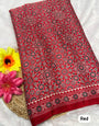 Red Ajrakh Hand Block Pure Modal Silk Saree With Lagdi Pallu