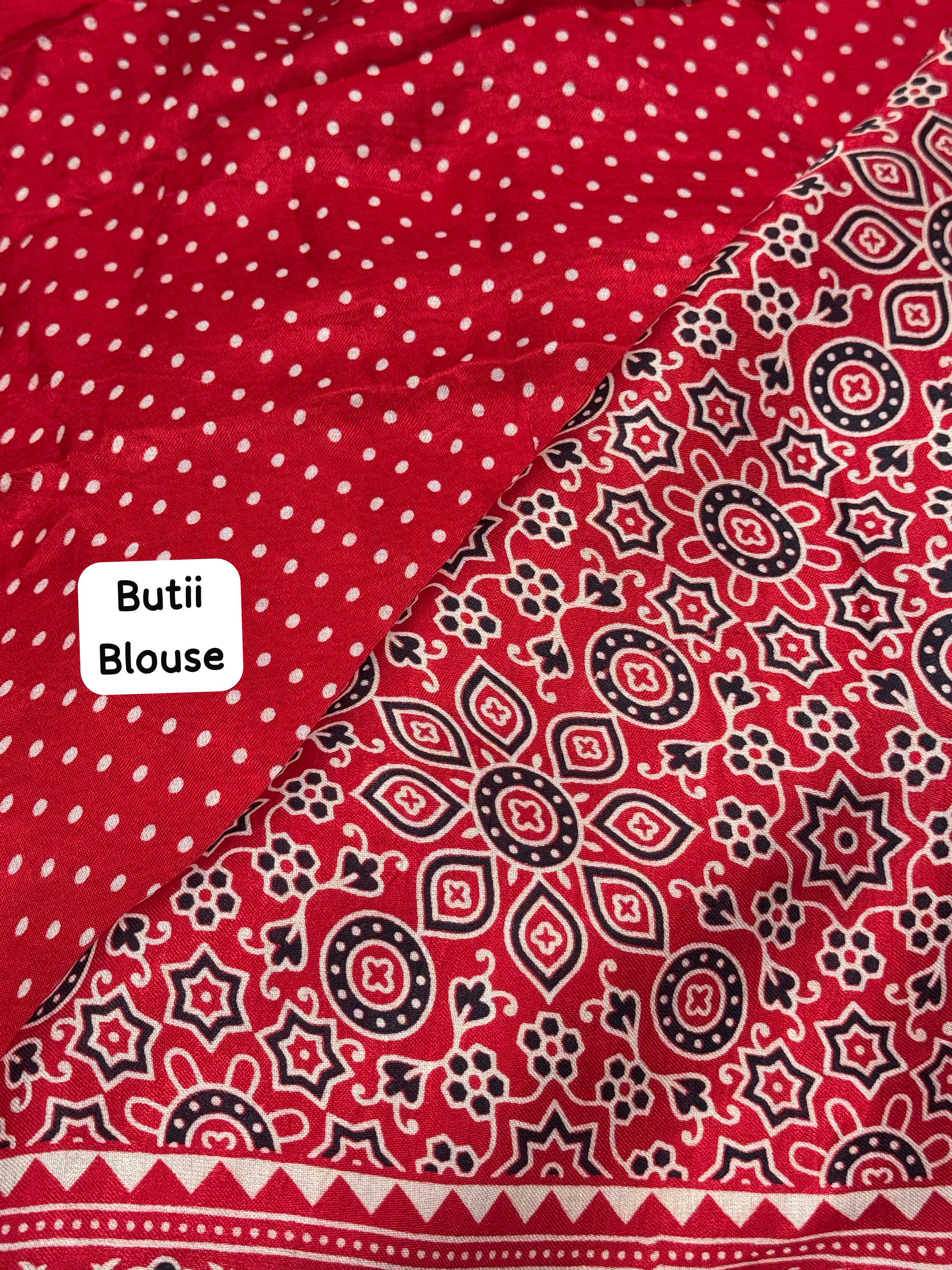 Red Ajrakh Hand Block Pure Modal Silk Saree With Lagdi Pallu