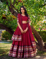 Maroon Pure Chanderi Plain With Zari Weaving Work Border Lehenga Choli