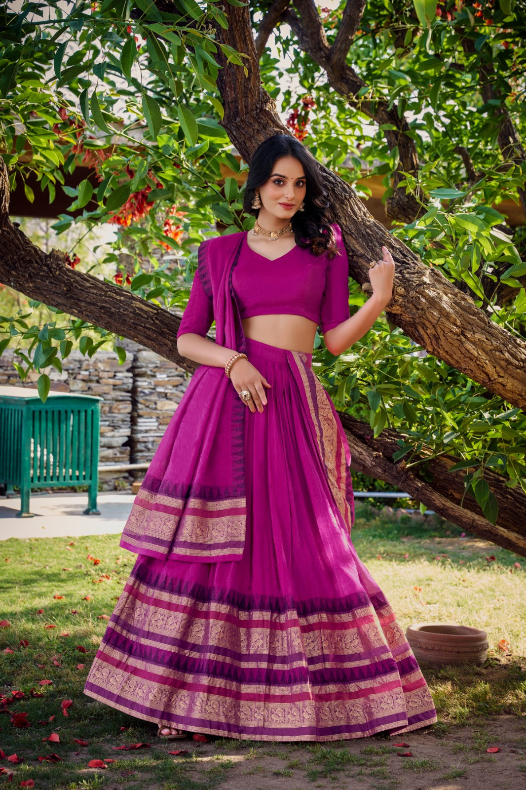 Purple Pure Chanderi Plain With Zari Weaving Work Border Lehenga Choli