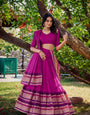 Purple Pure Chanderi Plain With Zari Weaving Work Border Lehenga Choli