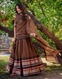 Brown Pure Chanderi Plain With Zari Weaving Work Border Lehenga Choli