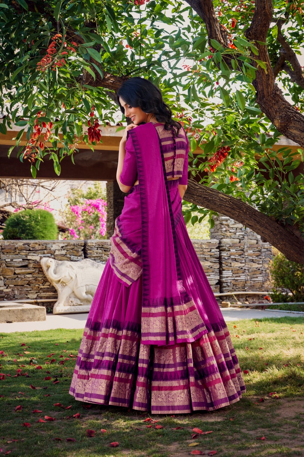 Purple Pure Chanderi Plain With Zari Weaving Work Border Lehenga Choli