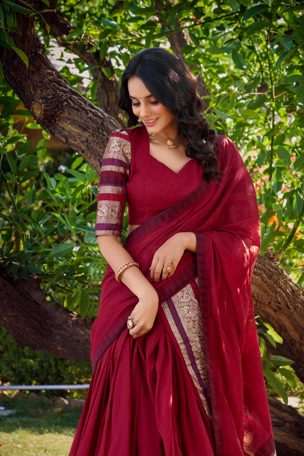 Maroon Pure Chanderi Plain With Zari Weaving Work Border Lehenga Choli