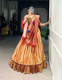 Light Brown Zari Weaving Work Paithani Silk Plain Lehenga Choli