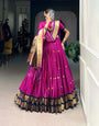 Pink Zari Weaving Work Paithani Silk Plain Lehenga Choli